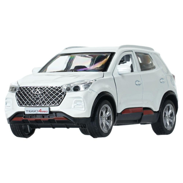 Машина металл chery tiggo 4 pro 12 см, двери, кап, баг, инер, белый, кор. Технопарк