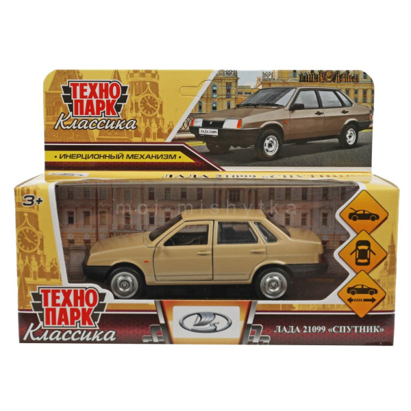 353525 Машина металл LADA-21099 "СПУТНИК" 12 см, двери, багаж, инерц, бежевый, кор. Технопарк