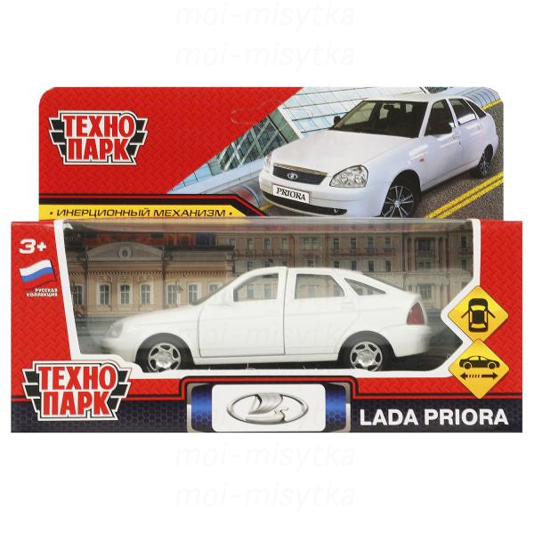 Машина металл LADA PRIORA 12 см, двери, багаж, инерц, белый, кор. Технопарк