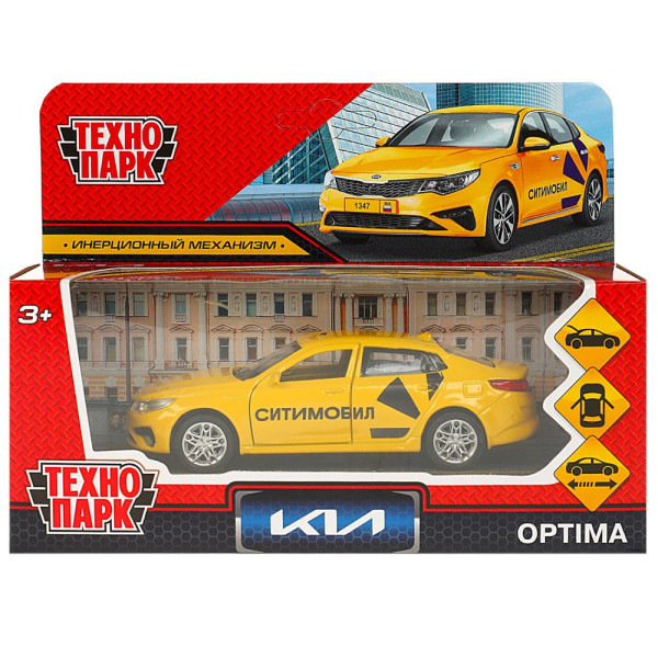 361408 Машина металл KIA OPTIMA СИТИМОБИЛ 12 см, двер, баг, инерц, желтый, кор. Технопарк