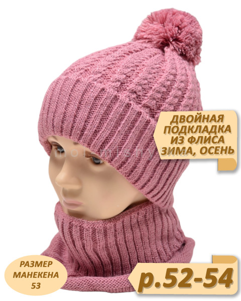Комплект для девочки на флисе (Шапка, снуд) арт.WK-53Y р.52-54 г.розовый