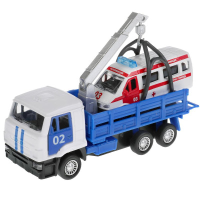 Машина металл KAMAZ ЭВАКУАТОР, 12 см, дв., подв.дет., инерц.+скорая 7,5 см Технопарк