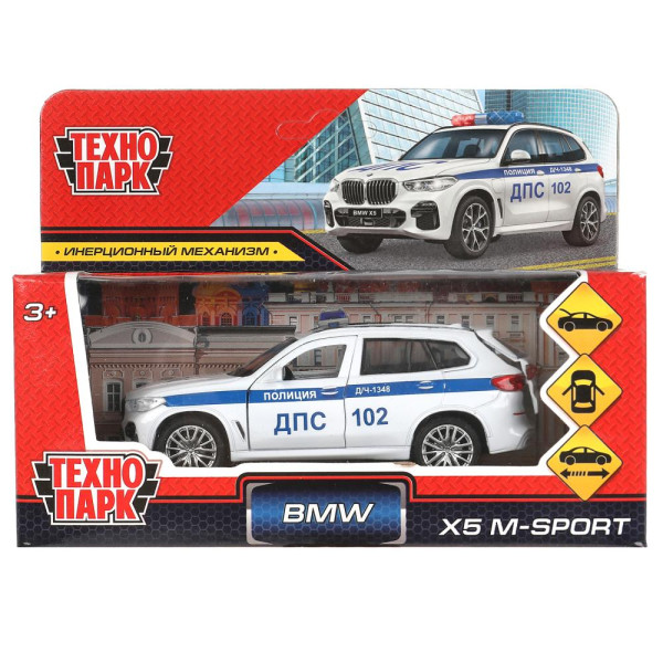 Машина металл BMW X5 M-SPORT ПОЛИЦИЯ 12 см, двери, баг,  X5-12POL-WH 319005